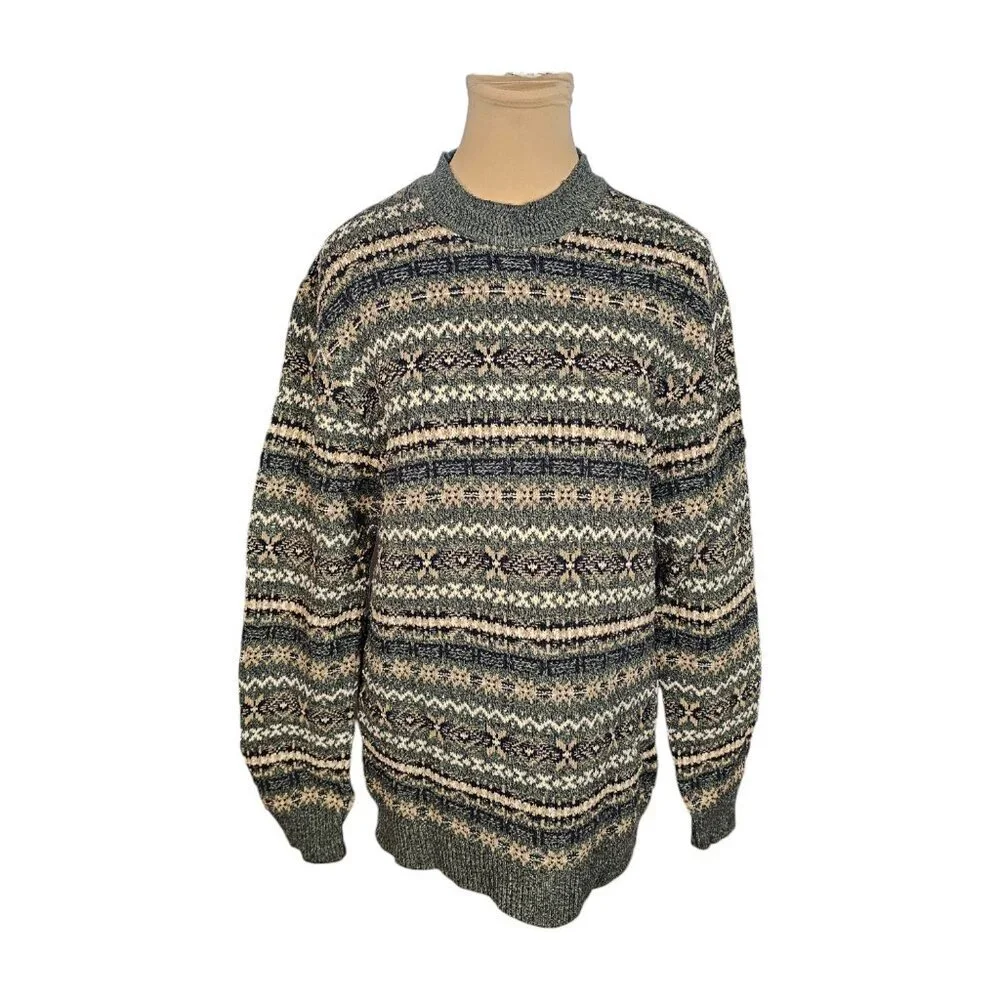 Northern Elements Green Brown White Black Vintage Grandpa Sweater Sz S - Picture 1 of 7